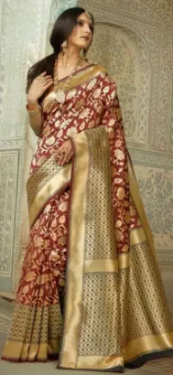 Picture of handmade saree indian art silk printed zari border craf