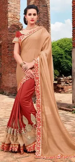 Picture of handmade saree orange silk blend diy craft fabric bolly