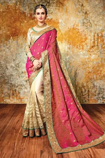 Picture of handmade saree orange silk blend diy craft fabric bolly