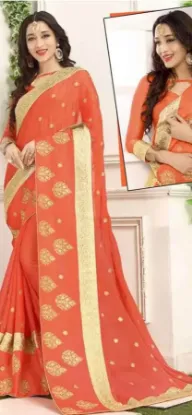 Picture of handmade saree polyester woven orange craft fabric ethn