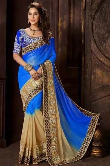 Picture of handmade saree printed pure silk zari border sari fabri