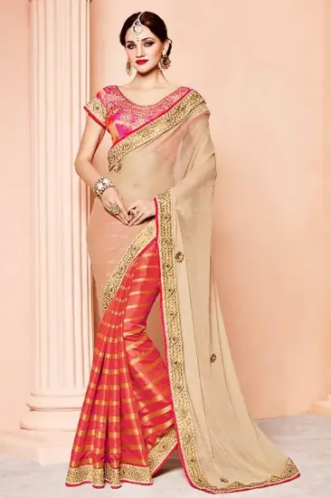 Picture of handmade saree pure cotton fabric brownish yellow saree