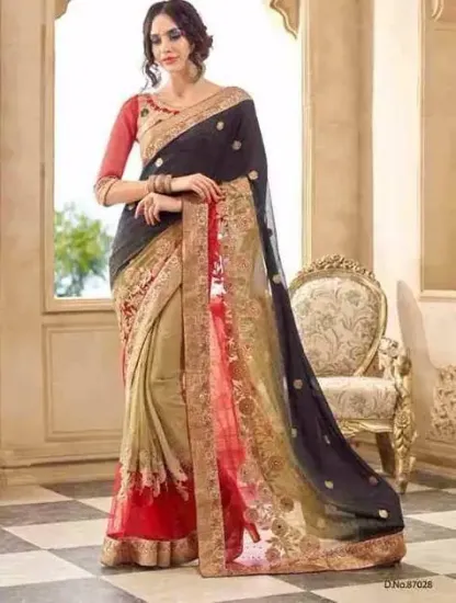 Picture of handmade saree pure cotton fabric cream saree yd sari ,