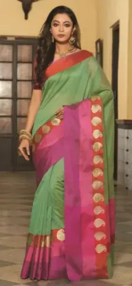 Picture of handmade saree pure cotton fabric purple,olive green sa