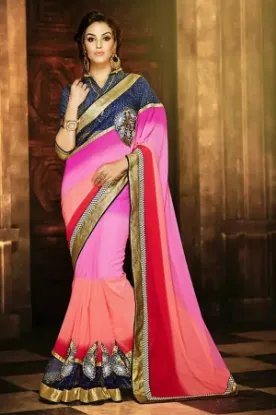 Picture of handmade saree pure cotton fabric red and beige saree y