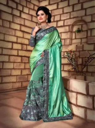 Picture of handmade saree pure georgette silk printed sequin embro