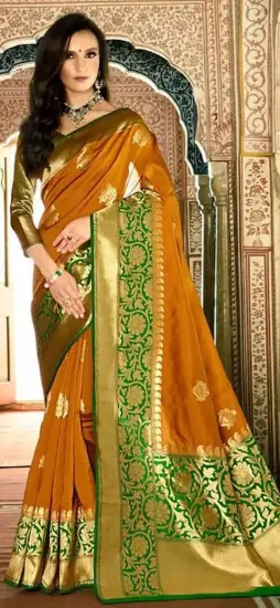 Picture of handmade saree pure silk beige floral printed dress mak