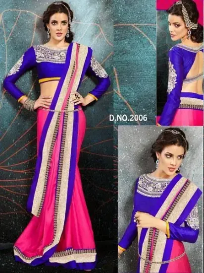 Picture of handmade saree pure silk printed embroidered aari work 