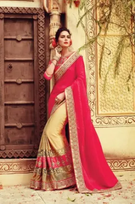 Picture of handmade saree red georgette blend women party wear emb