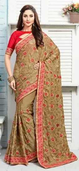 Picture of handmade sari pure silk indian batik printed outfit bei