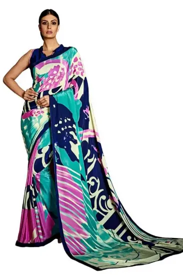 Picture of handmade sari pure silk indian batik printed outfit mul