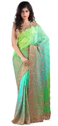 Picture of handmade sari pure silk indian ethnic multicolor paisle