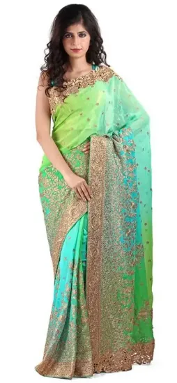 Picture of handmade sari pure silk indian ethnic multicolor paisle