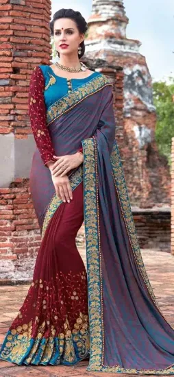 Picture of handmade silk saree ethnic wrap silk fabric indian flor