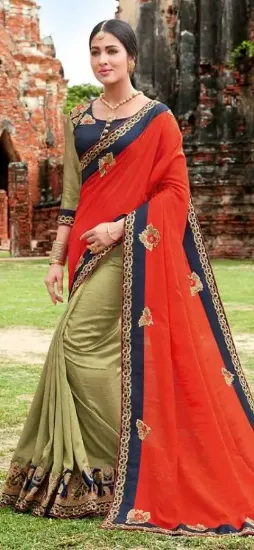 Picture of handmade silk sari wrap indian saree dress craft printe