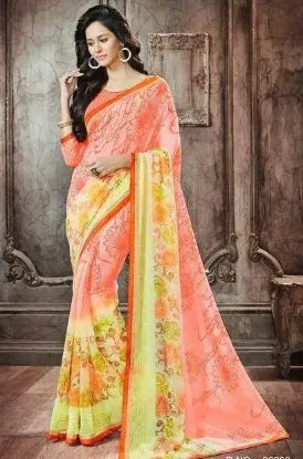 Picture of handmade style indian saree green georgette blend women