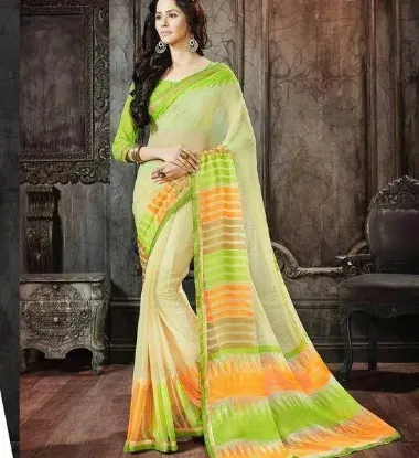 Picture of handmade style indian sari silk blend embroidered fabri