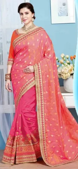 Picture of handmade traditional sari party wear woven dress satin 