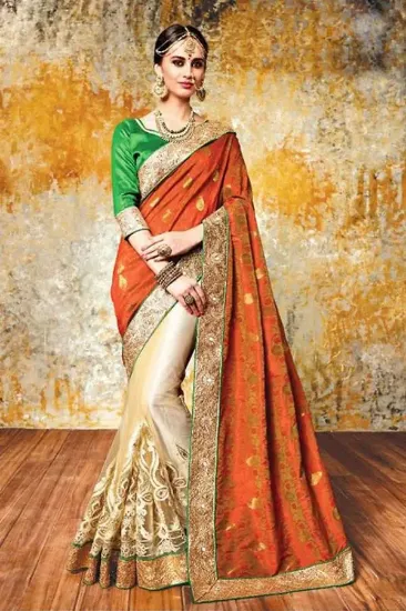 Picture of handmade traditional sari party wear woven dress satin 