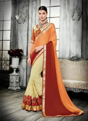 Picture of handmade traditional sari party wear woven dress silk b