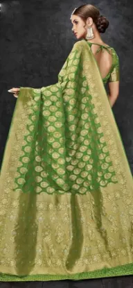 Picture of handmade women saree indian green georgette blend fabri