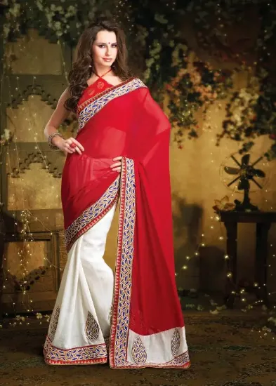 Picture of heavy saree wedding party wear awesome paper silk georg