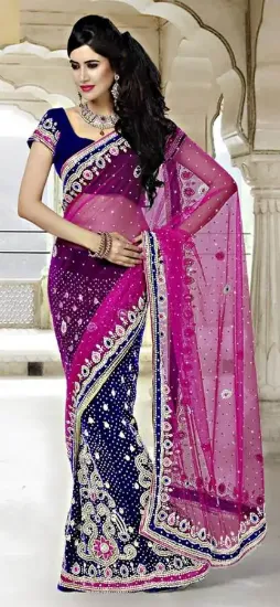 Picture of hotpink indian banarasi art silk saree bridal wedding ,