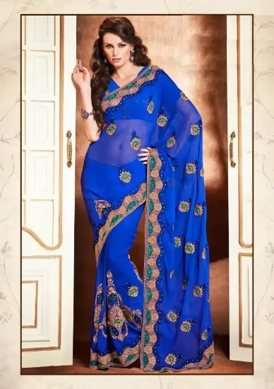 Picture of indian bollywood banarasi cotton sari wedding partywear