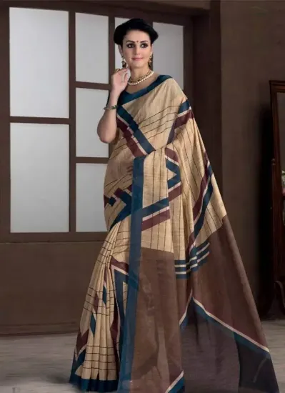 Picture of indian bollywood beige red jacquard border work sari c,