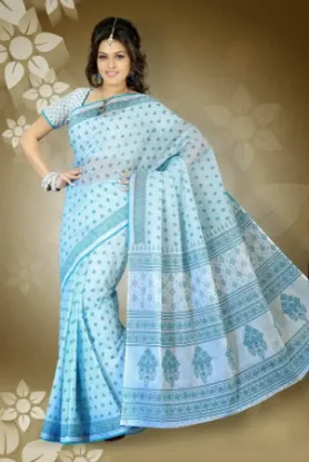 Picture of indian bollywood fashion saree with cotton khadi pompom