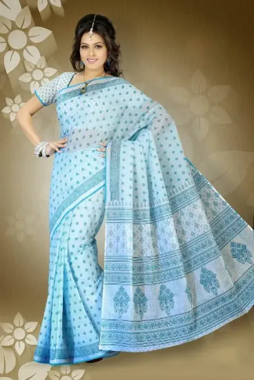 Picture of indian bollywood fashion saree with cotton khadi pompom