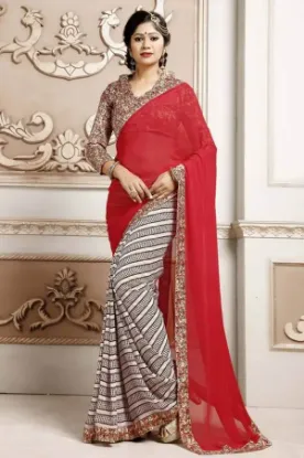 Picture of indian bollywood green red jacquard border work sari c,