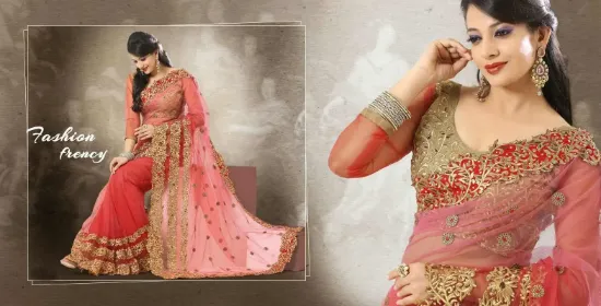 Picture of indian bollywood pink crepe & chiffon party wear zari r