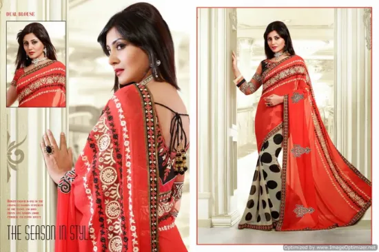 Picture of indian bollywood traditional bhandej orange work sari ,