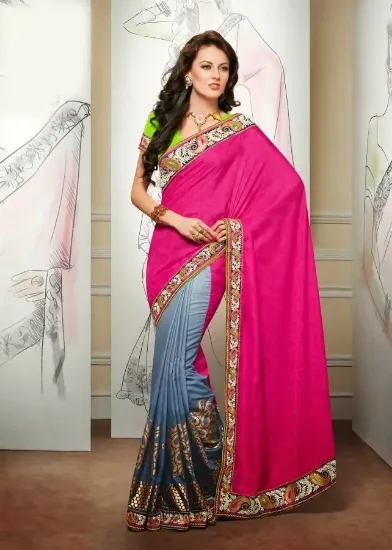 Picture of indian bollywood traditional bhandej pink red sari for,