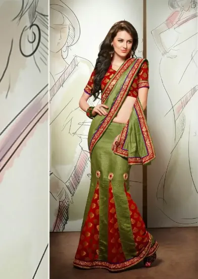 Picture of indian bollywood traditional bhandej rani work sari fo,