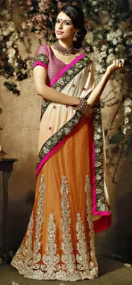 Picture of indian bollywood traditional bhandej red beige sari fo,