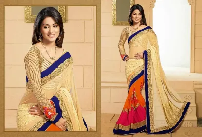 Picture of indian bollywood traditional bhandej yellow work sari f