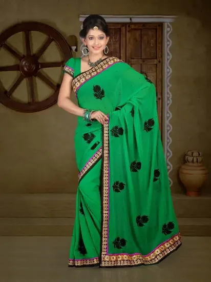 Picture of indian bollywood traditional green tone bhandej sari f,