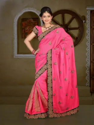 Picture of indian bollywood traditional pink red bhandni sari for,