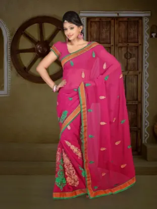 Picture of indian bollywood traditional red pilla bhandni sari fo,