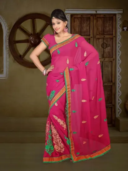 Picture of indian bollywood traditional red pilla bhandni sari fo,