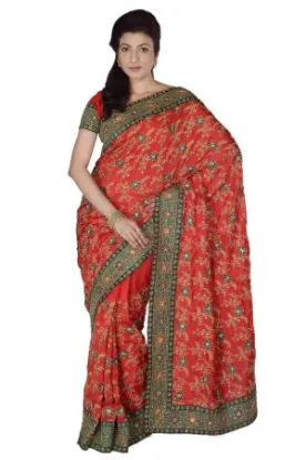 Picture of indian crepe silk floral printed multicolour saree hand