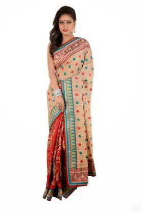 Picture of indian designer beige zari border bollywood sari georg,