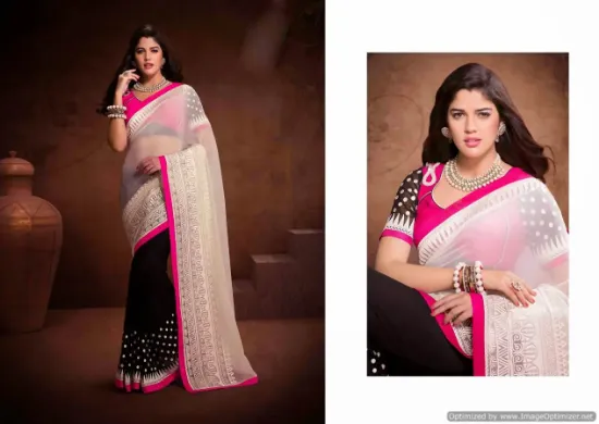 Picture of indian designer black zari work bollywood style sari r,