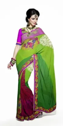 Picture of indian designer green embroidered bollywood sari silk j