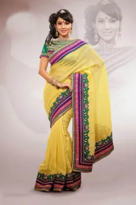 Picture of indian designer green zari work bollywood style sari ra