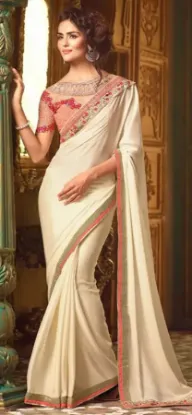 Picture of indian designer peach thread work bollywood sari handl,