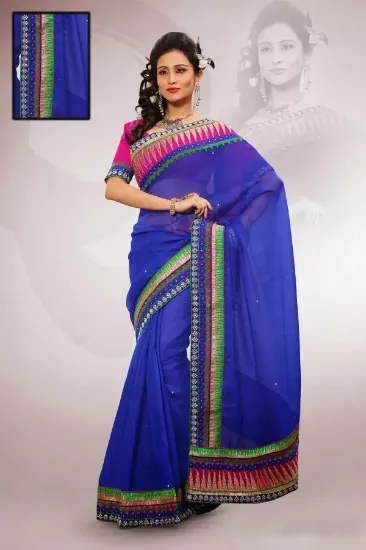 Picture of indian designer peach zari border bollywood sari george