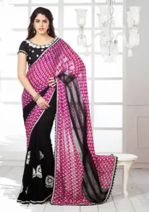 Picture of indian designer pink embroidered bollywood style sari s